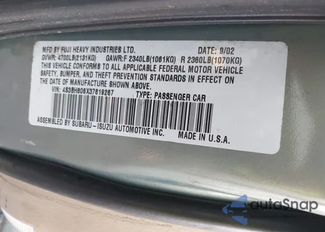 2003 Subaru Outback H6-3.0 L.l. Bean Edition z USA, uszkodzony, nr VIN 4S3BH806X37619267